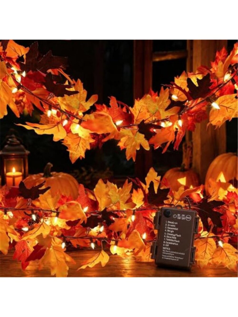Timer-12Ft 50 LED Fall Garland with Lights,8 Modes Battery Operated Waterproof